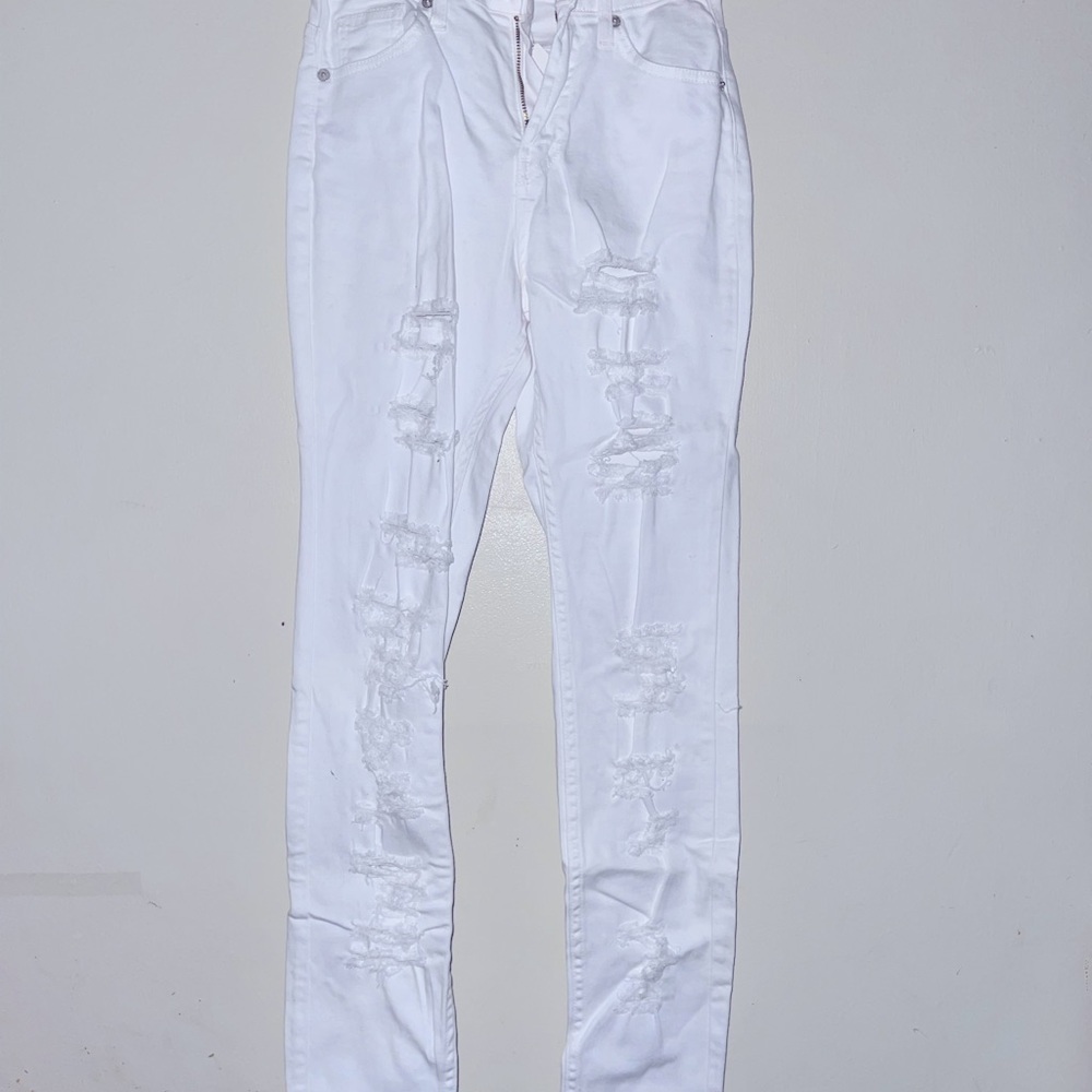 Fashion Nova white distressed skinny jean
